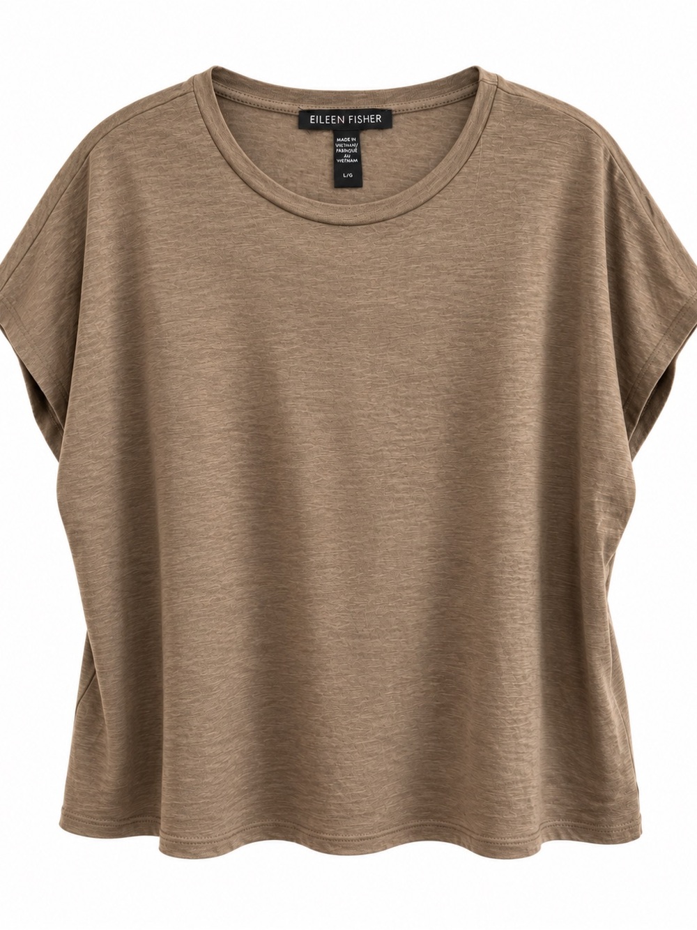 Eileen Fisher Tencel Lyocell Boxy Short Sleeve Top Taupe Brown Size L